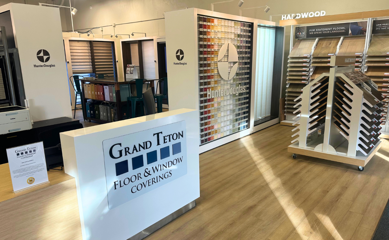 Jackson Wyoming flooring and window treatment store front desk