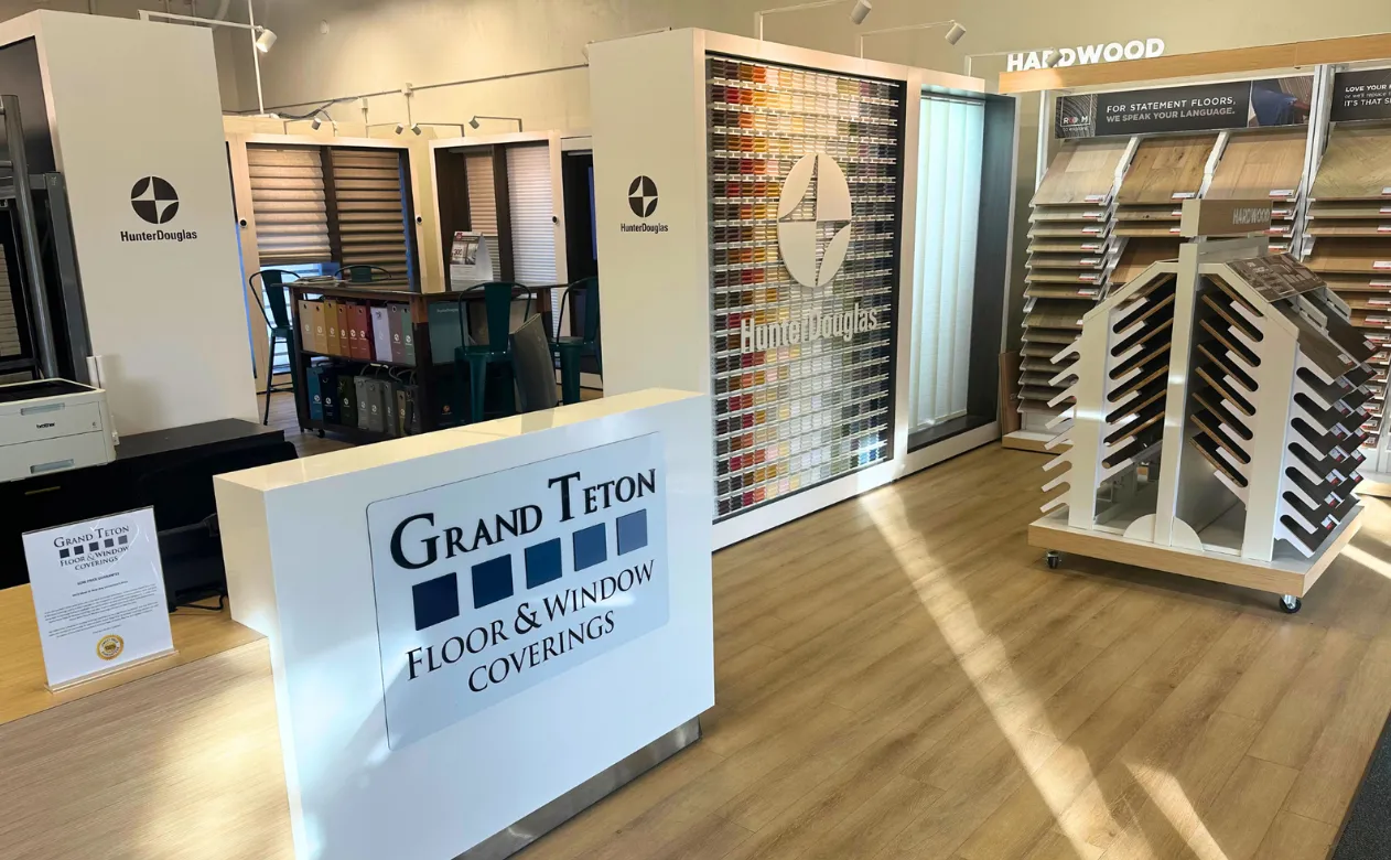Jackson Wyoming flooring and window treatment store front desk
