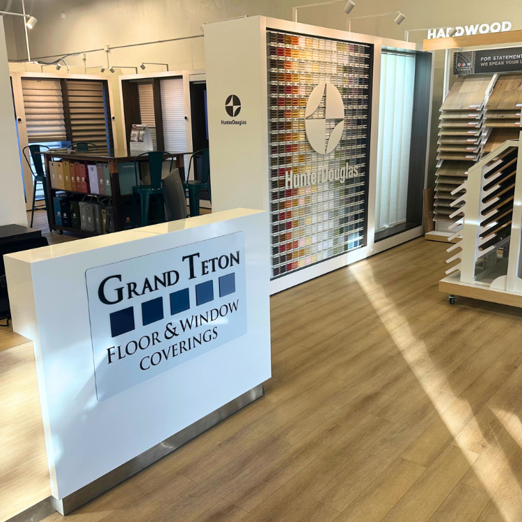 Jackson Wyoming flooring and window treatment store front desk