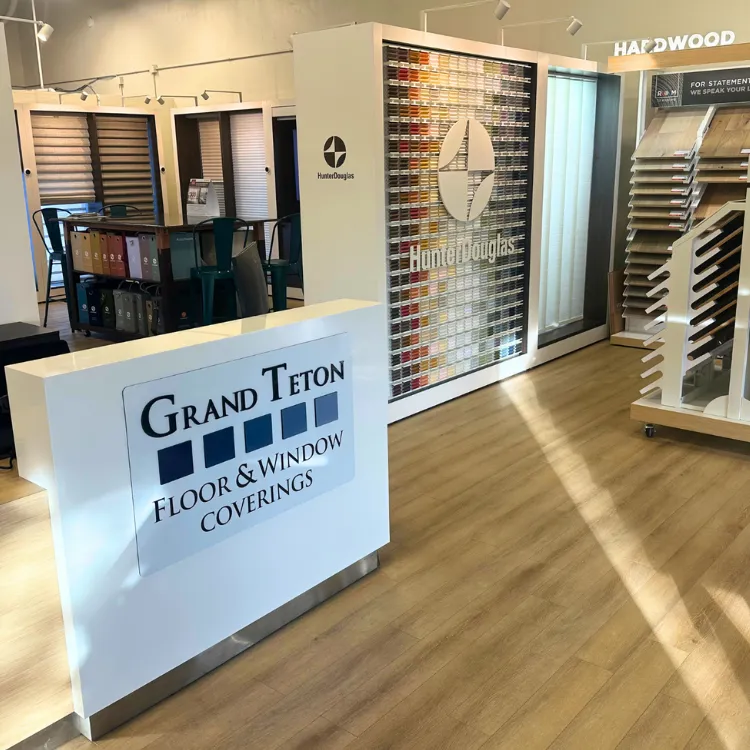 Jackson Wyoming flooring and window treatment store front desk